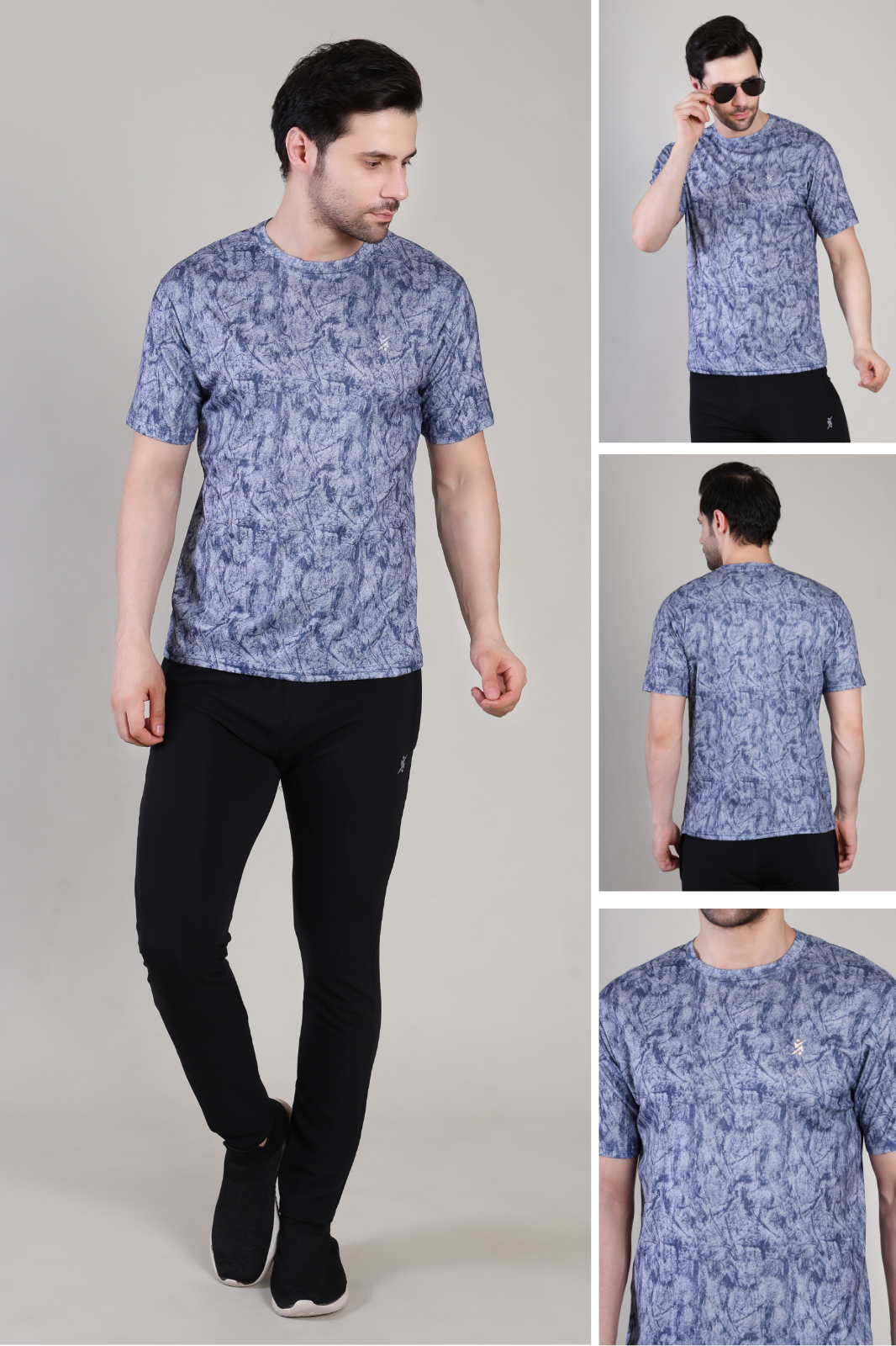 Men Abstract Print Slim Fit Crew Neck T-shirt at Wholesale Price J 150 | 8 Pcs Box
