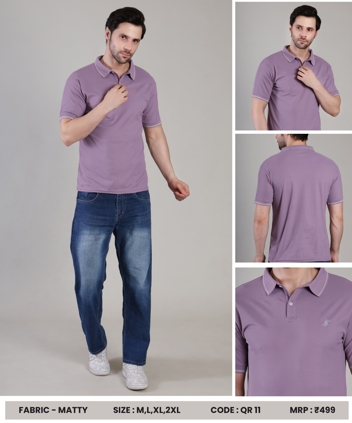 Men Slim Polo Neck T-shirt at Wholesale Price QR 11 | 8 Pcs Box