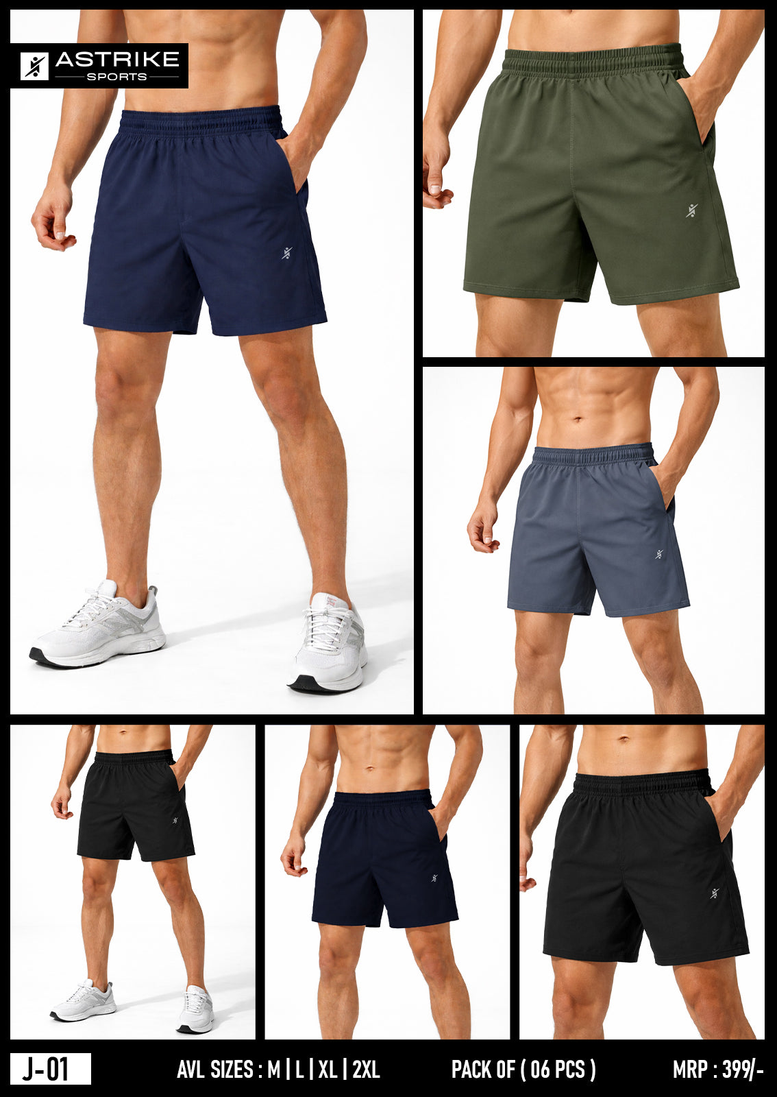 Men's Regular Fit Shorts at Wholesale Price J-01 | 6 pcs packing