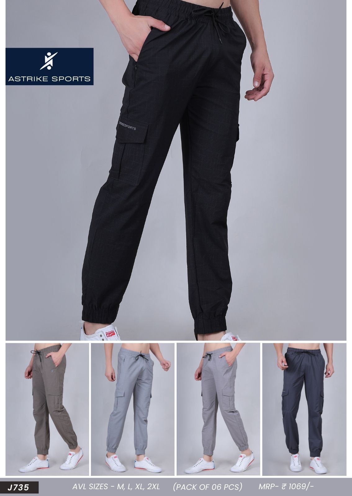 Men Regular Fit Sports Track pant at Wholesale Price J-735 | 6 Pcs Box