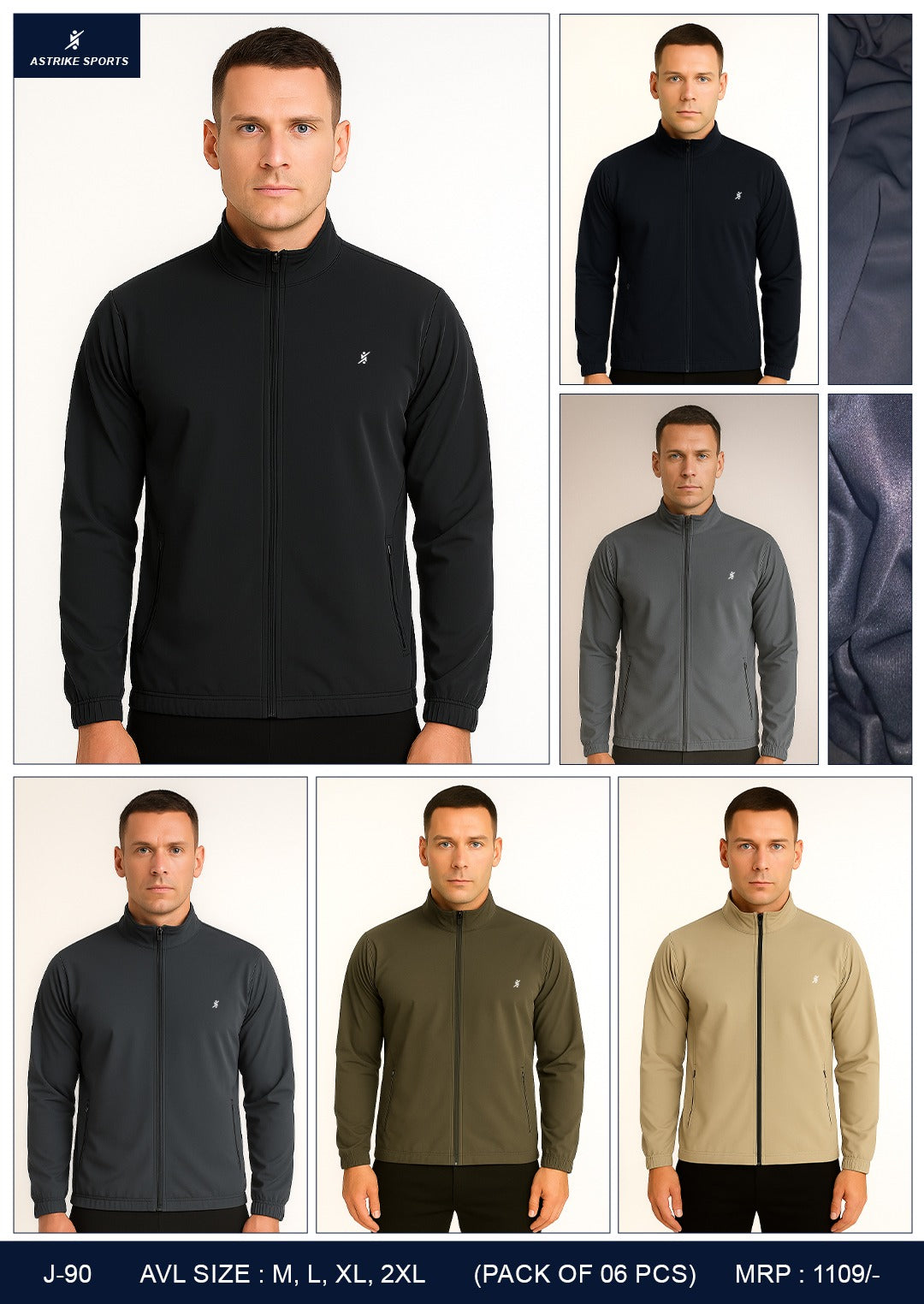 Men Solid Winter Jacket Full Sleevs at Wholesale Price J-90 | 6 Pcs Box