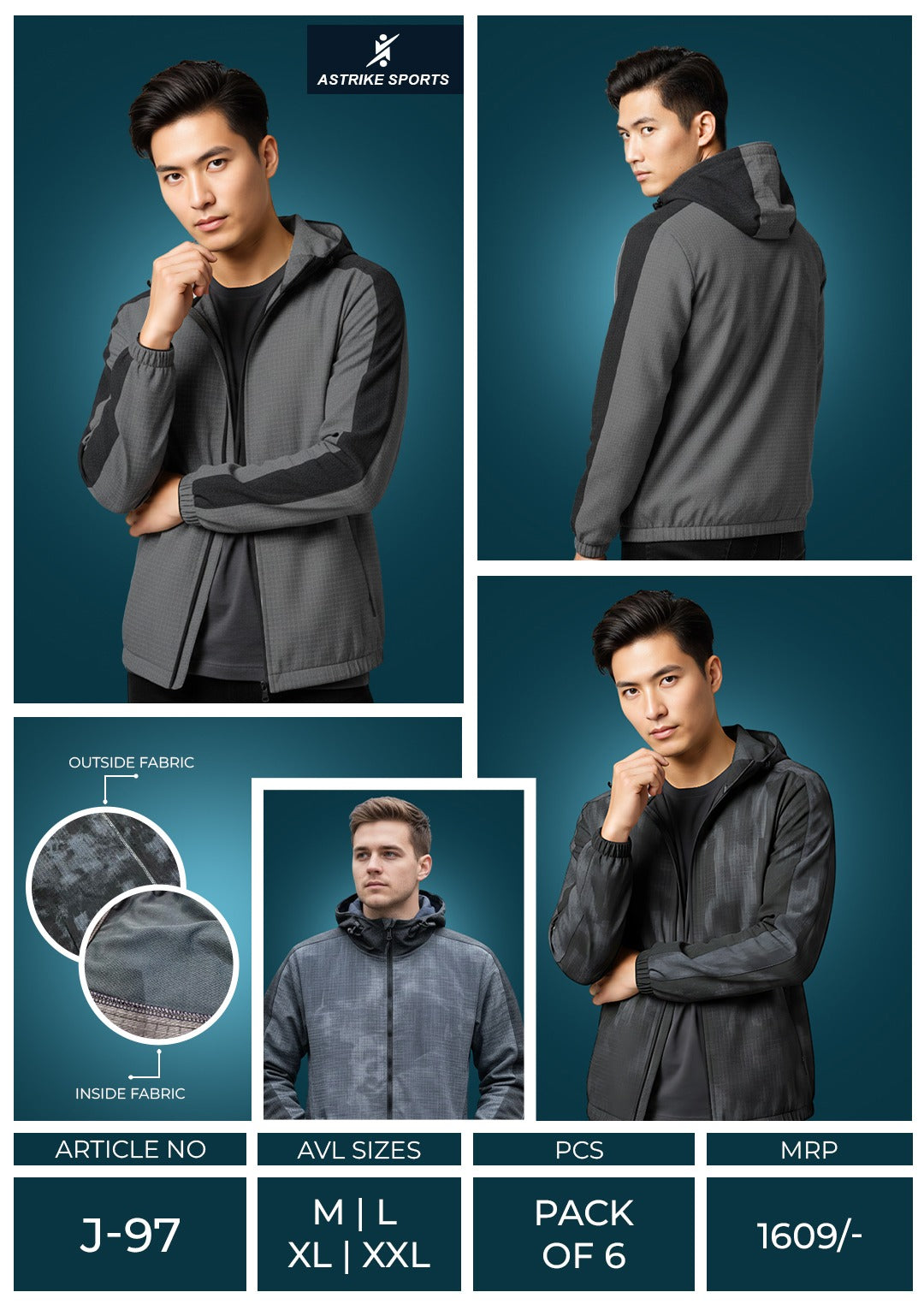Astrike Sportswear Winter Jacket Full Sleevs at Wholesale Price J-97 | 4 Pcs Box