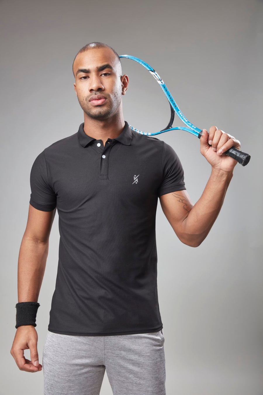 Men Slim Polo Neck T-shirt at Wholesale Price QR 11 Special Black | 4 Pcs Box