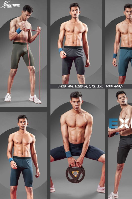 Men Solid Slim Fit Shorts Compression Tights Flexion at Wholesale Price J 120 | 6 Pcs Box
