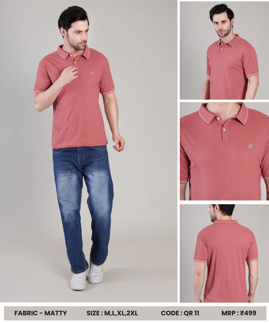 Men Slim Polo Neck T-shirt at Wholesale Price QR 11 | 8 Pcs Box