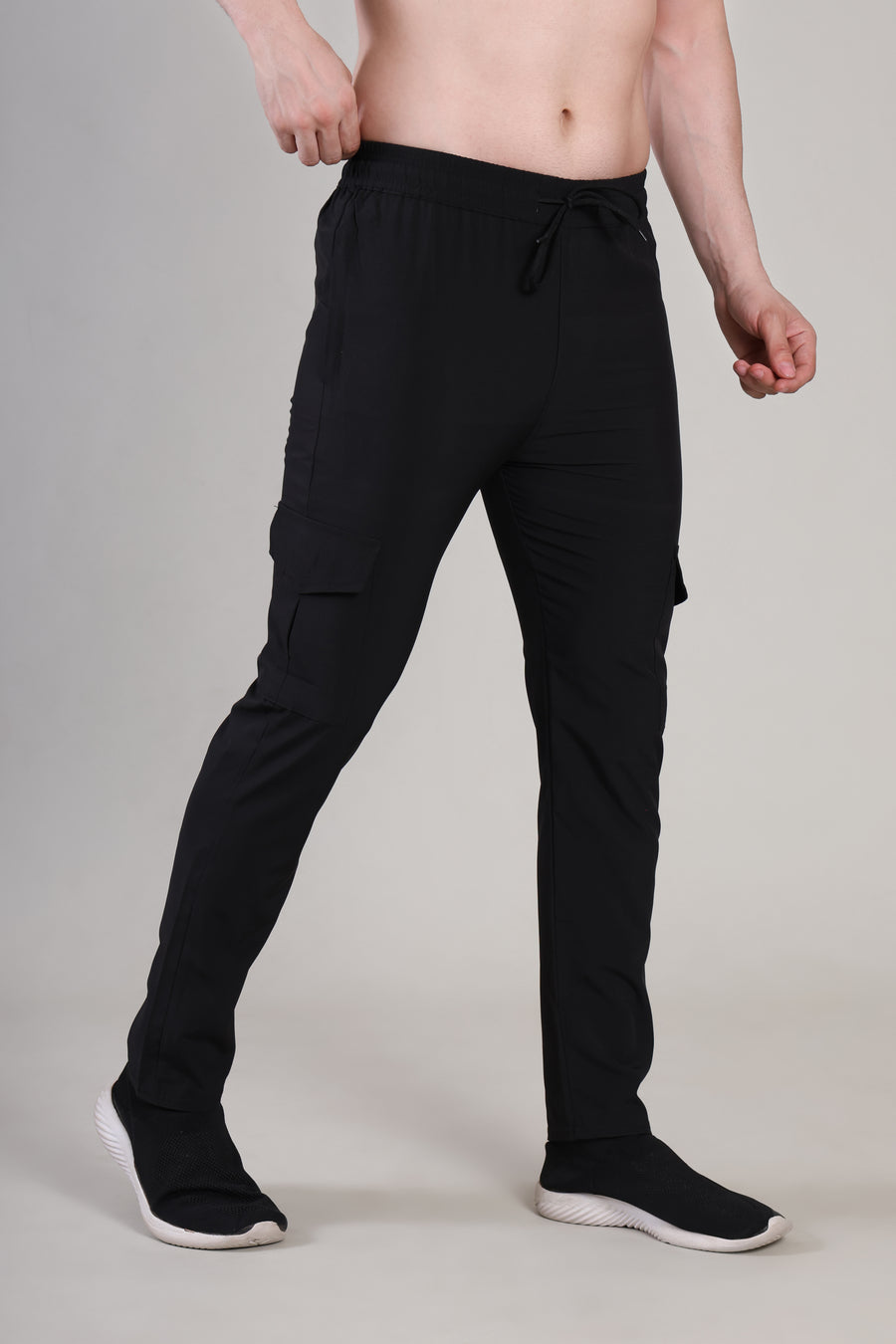 Men Solid Relax Fit Sports Cargo Trackpants at Wholesale Price QR 87 | 8 Pcs Box