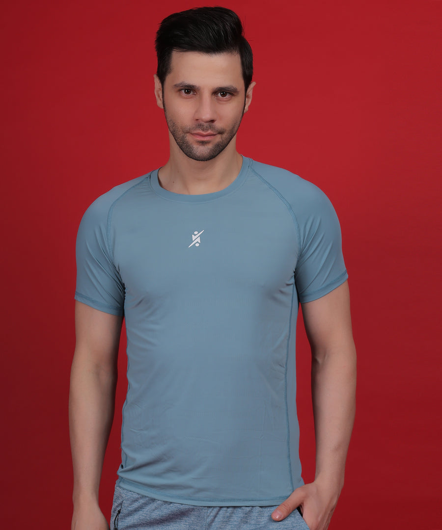 Men Solid Slim Fit Round Neck Compression T-shirt at Wholesale Price J-136 | 6 Pcs Box