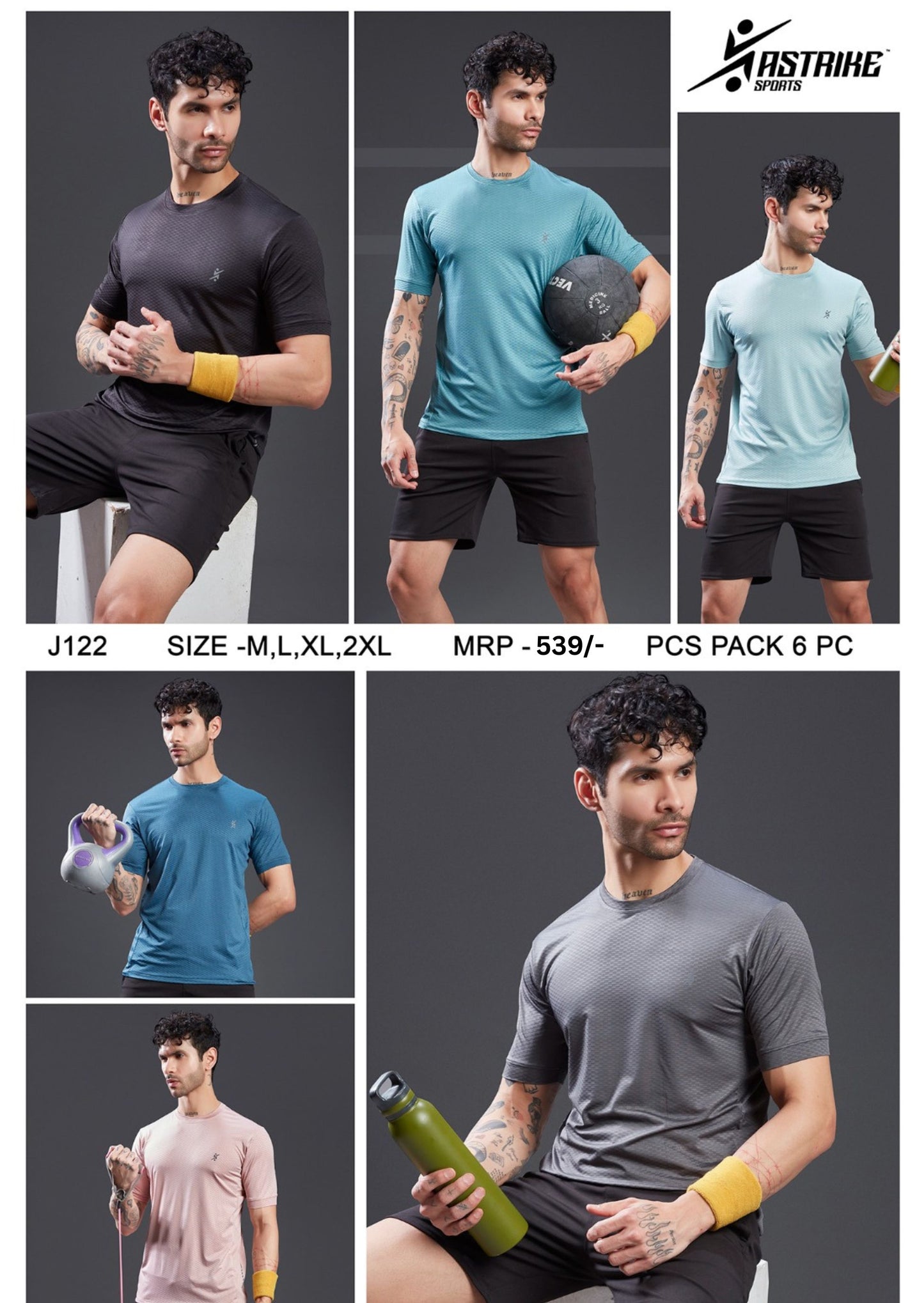 ASTRIKE SPORTS Crew Neck T-shirts at Wholesale Price J 122 | 6 Pcs Packing