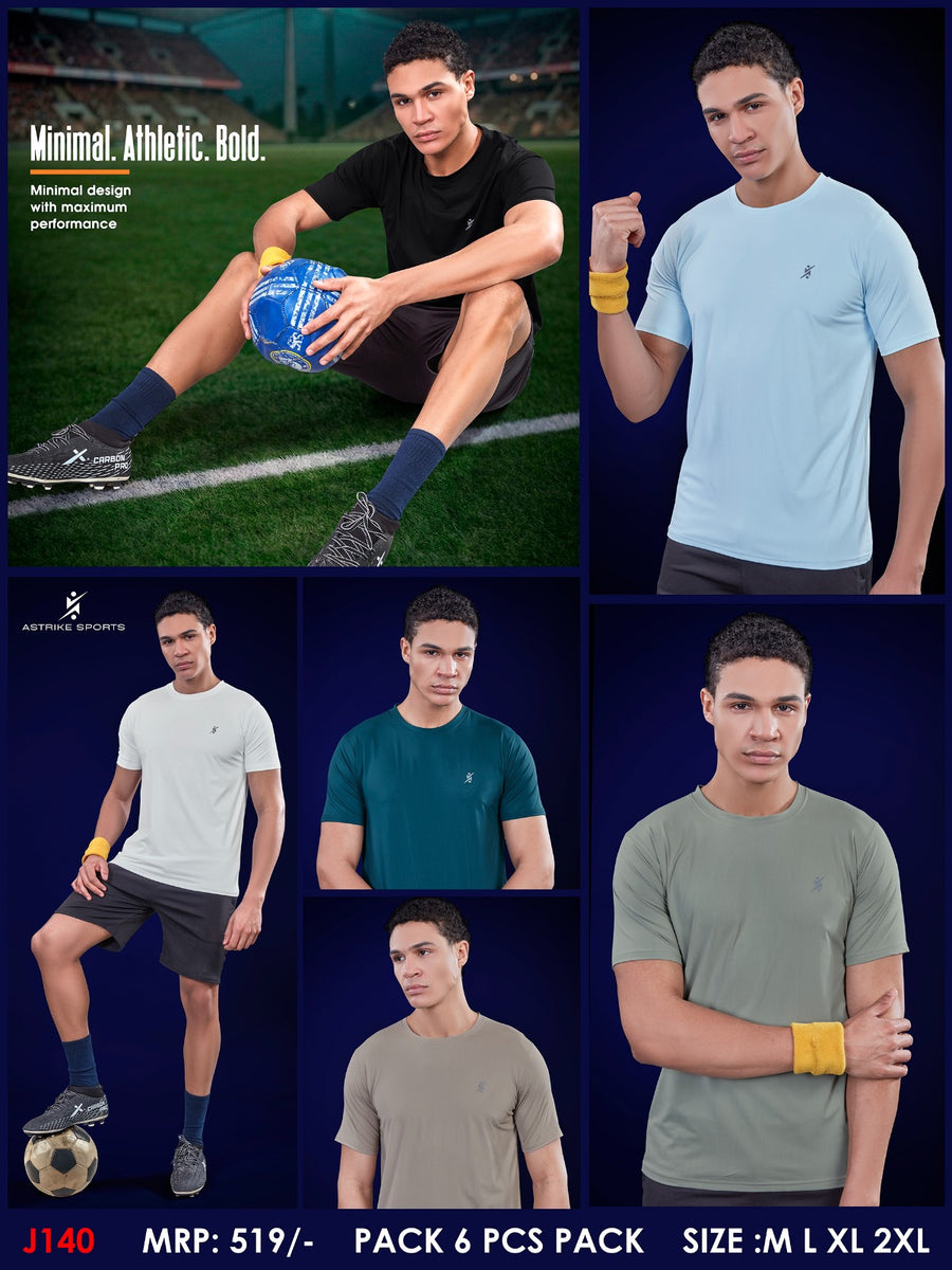 Men Solid Slim Fit Round Neck T-shirt at Wholesale Price J-140| 6 Pcs Packing