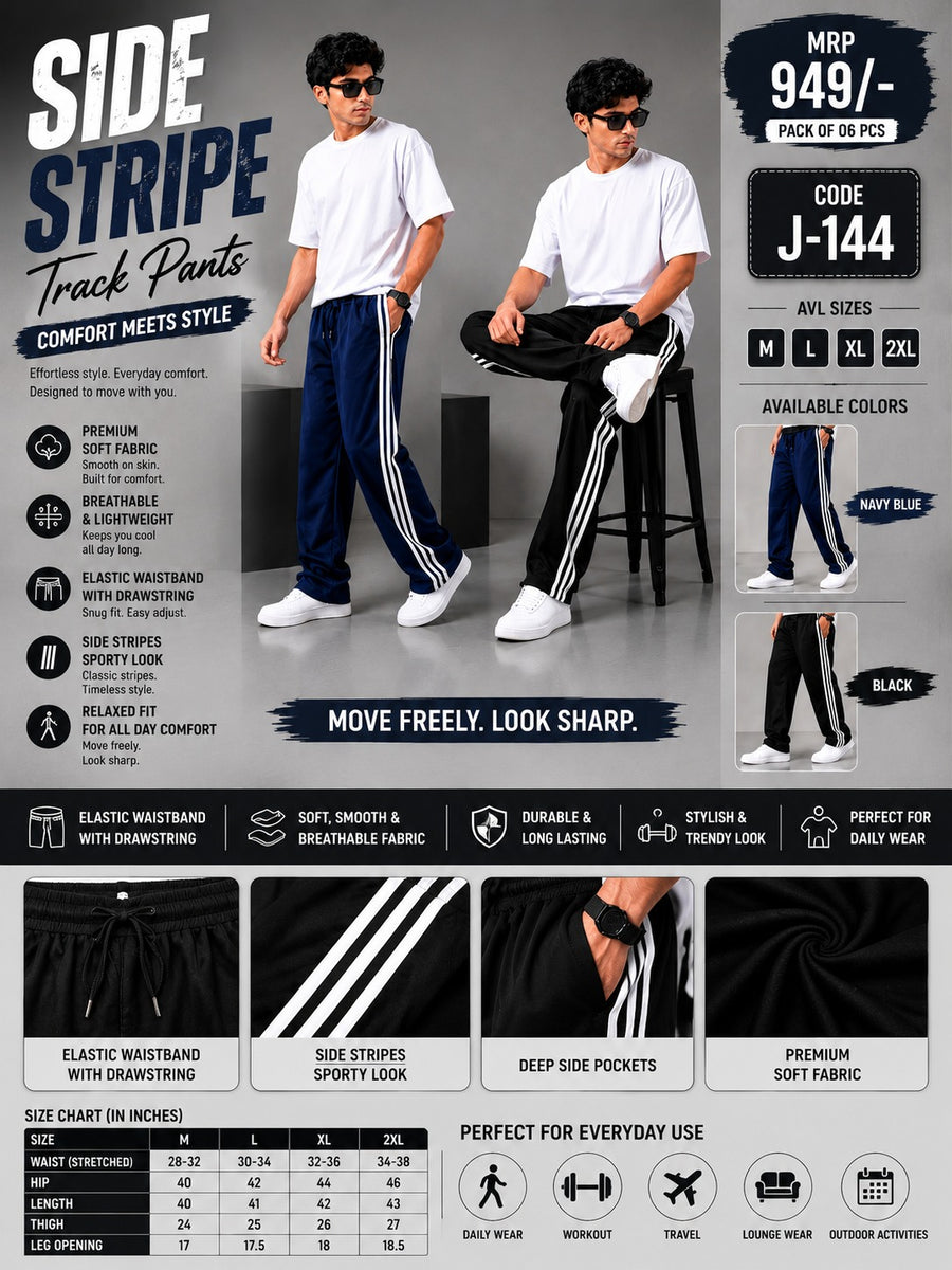 Men Baggy Fit Trackpant at Wholesale Price J-144| 6 Pcs Box