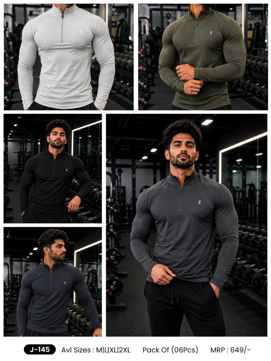 Men Solid Relax Fit Sports Full Sleeve Polo T-shirt at Wholesale Price J-145 | 6 Pcs Box