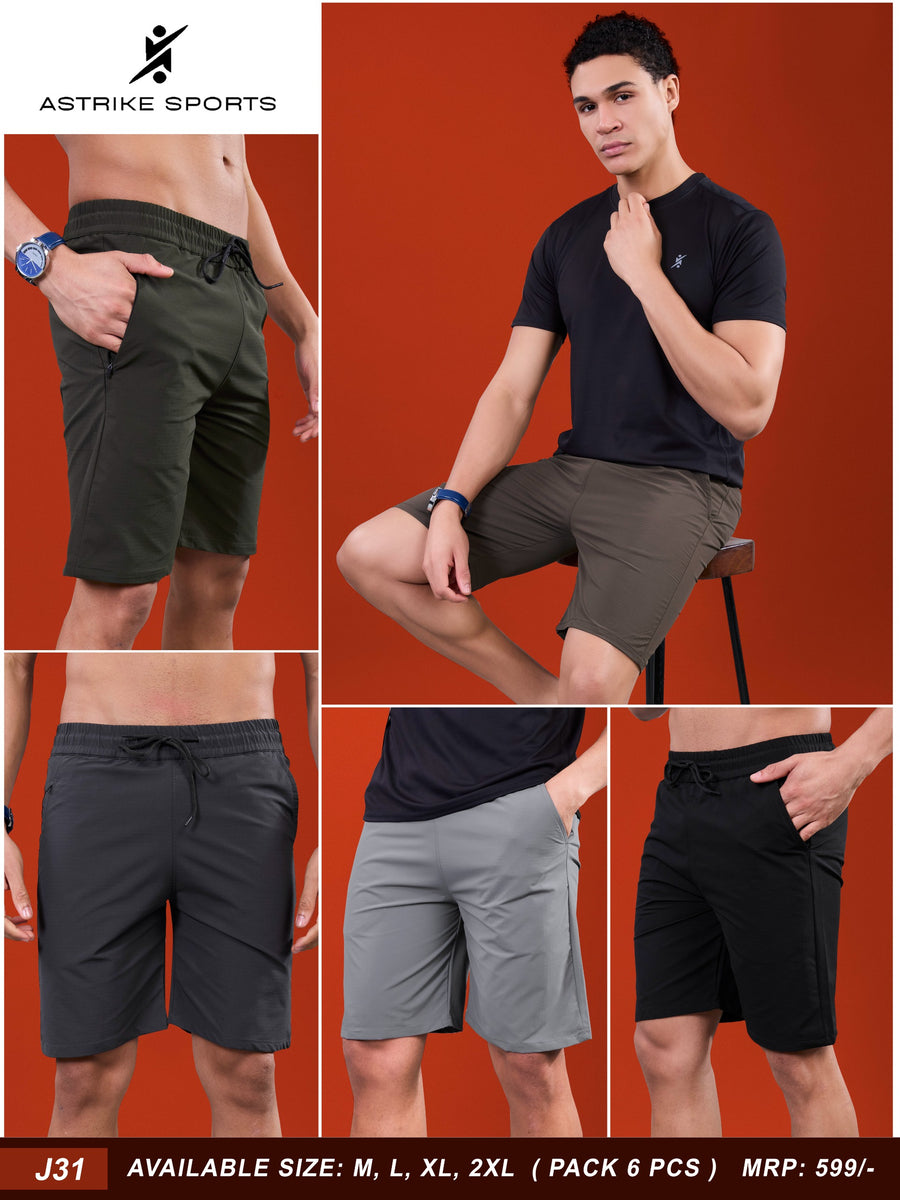Men Solid Slim Fit Shorts at Wholesale Price J-31 | 6 Pcs Box