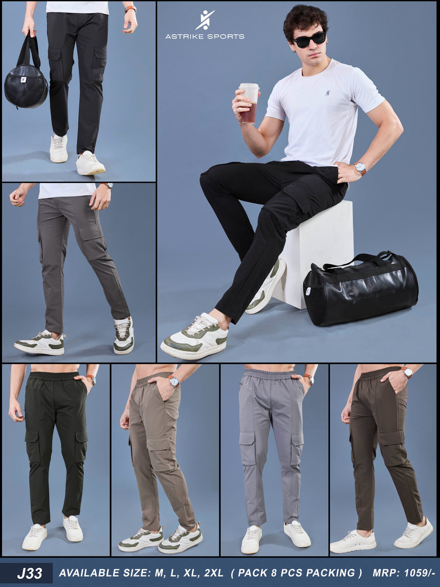Men Solid Relax Fit Sports Cargo Trackpants at Wholesale Price J-33 | 8 Pcs Box