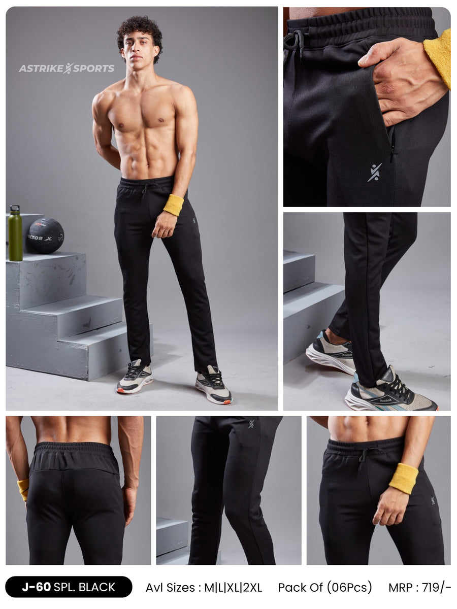 Men Solid Slim Fit Sports TrackPant at Wholesale Price J 60 Special Black | 4 Pcs Packing
