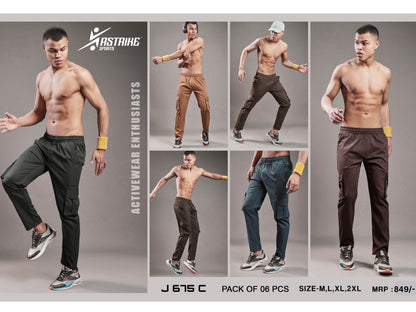 Men Solid Relax Fit Sports Cargo Trackpants at Wholesale Price J-675-(C) | 6 Pcs Box