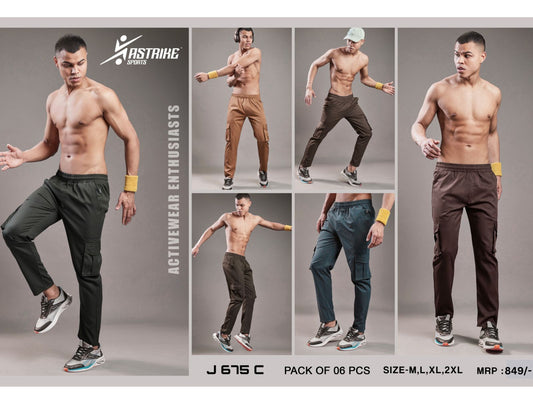 Men Solid Relax Fit Sports Cargo Trackpants at Wholesale Price J-675-(C) | 6 Pcs Box