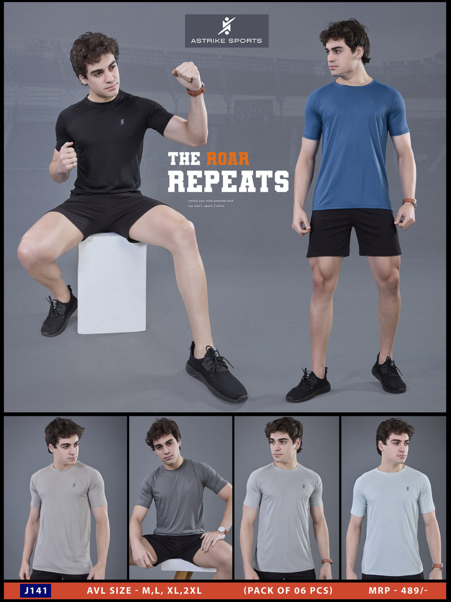 Men Solid Slim Fit Round Neck T-shirt at Wholesale Price J-141 | 6 Pcs Box