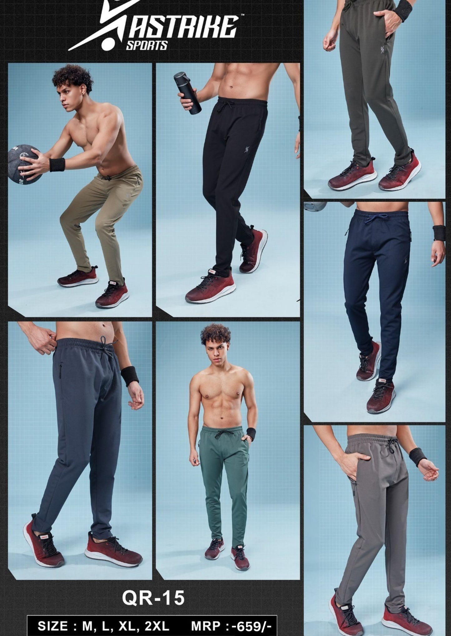 Men Solid Slim Fit Trackpants at Wholesale Price QR 15 | 8 Pcs Box