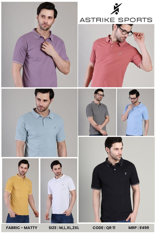 Men Slim Polo Neck T-shirt at Wholesale Price QR 11 | 8 Pcs Box