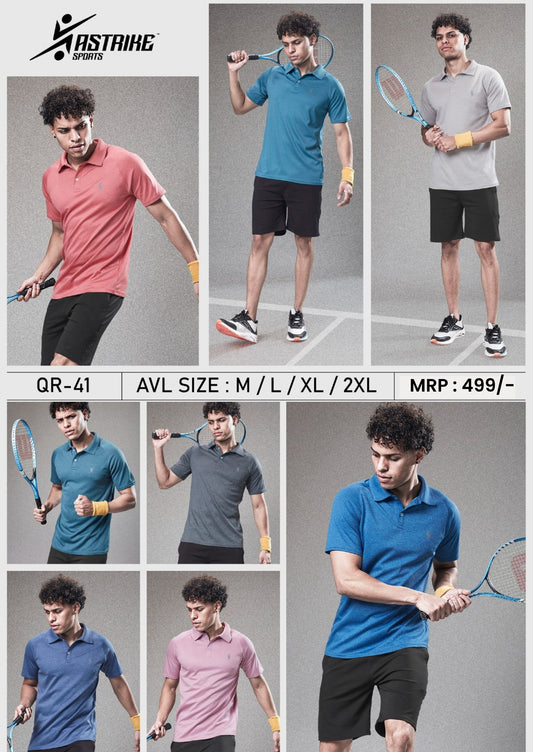 Men Solid Slim Fit Polo Neck T-shirt at Wholesale Price QR 41 | 8 Pcs Box