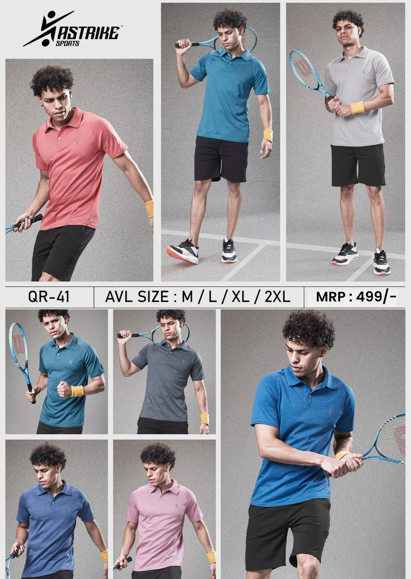 Men Solid Slim Fit Polo Neck T-shirt at Wholesale Price QR 41 | 8 Pcs Box