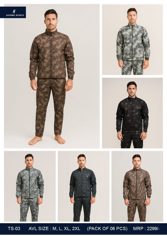 Men Solid Slim Fit Mock Winter Army Print Tracksuits at Wholesale Price TS-03 | 6 Pcs Box