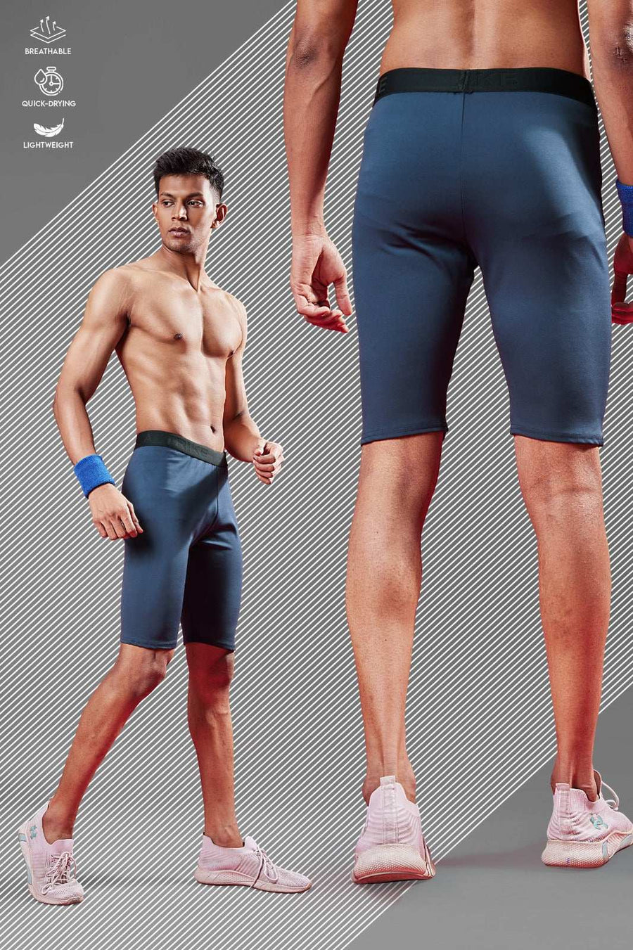 Men Solid Slim Fit Shorts Compression Tights Flexion at Wholesale Price J 120 | 6 Pcs Box