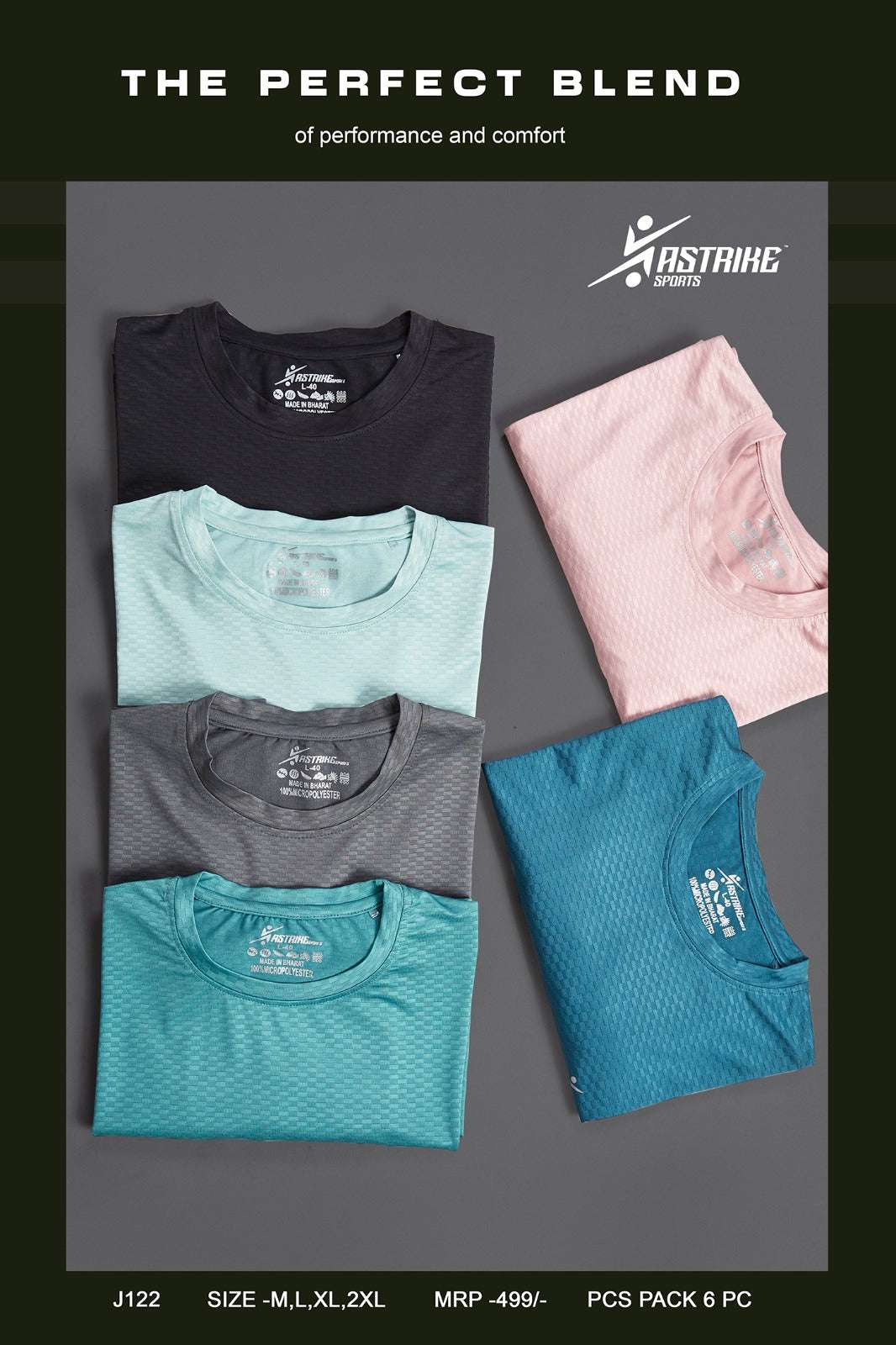 ASTRIKE SPORTS Crew Neck T-shirts at Wholesale Price J 122 | 6 Pcs Packing
