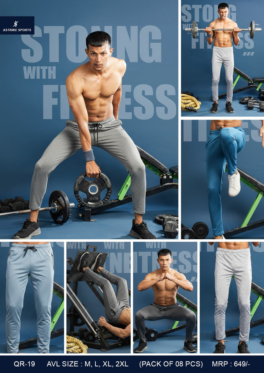 Men Melange Slim Fit Trackpants at Wholesale Price QR 19 | 8 Pcs Box