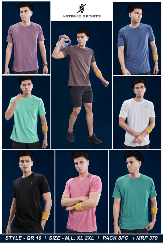 Men Abstract Solid Slim Fit Crew Neck T-shirt at Wholesale Price QR 10 | 8 Pcs Box