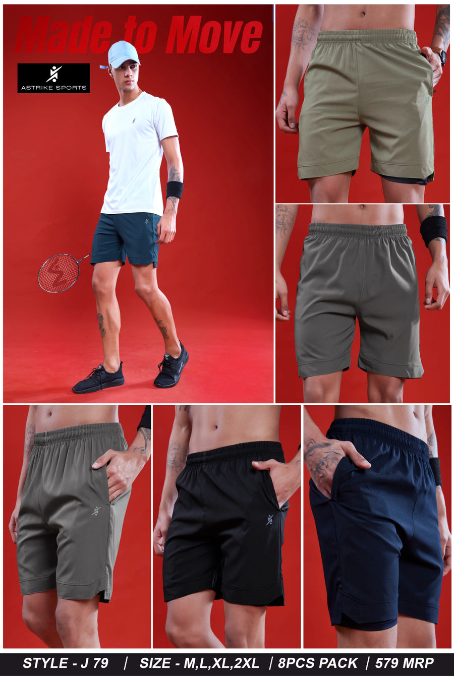 Men Solid Slim Fit Short Tighty Pant at Wholesale Price J 79 | 8 Pcs Box