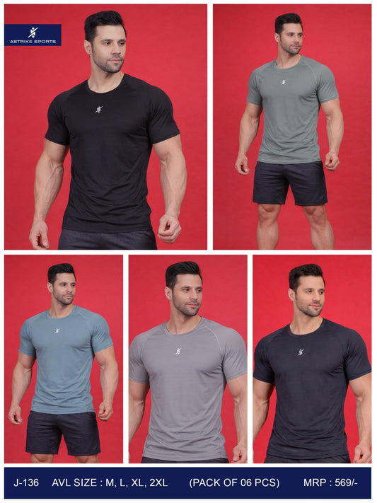 Men Solid Slim Fit Round Neck Compression T-shirt at Wholesale Price J-136 | 6 Pcs Box