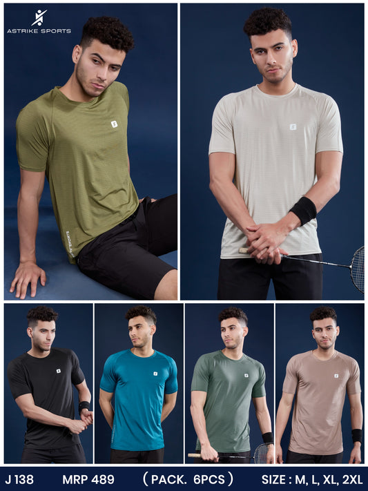 Men Solid Slim Fit Round Neck T-shirt at Wholesale Price J-138 | 6 Pcs