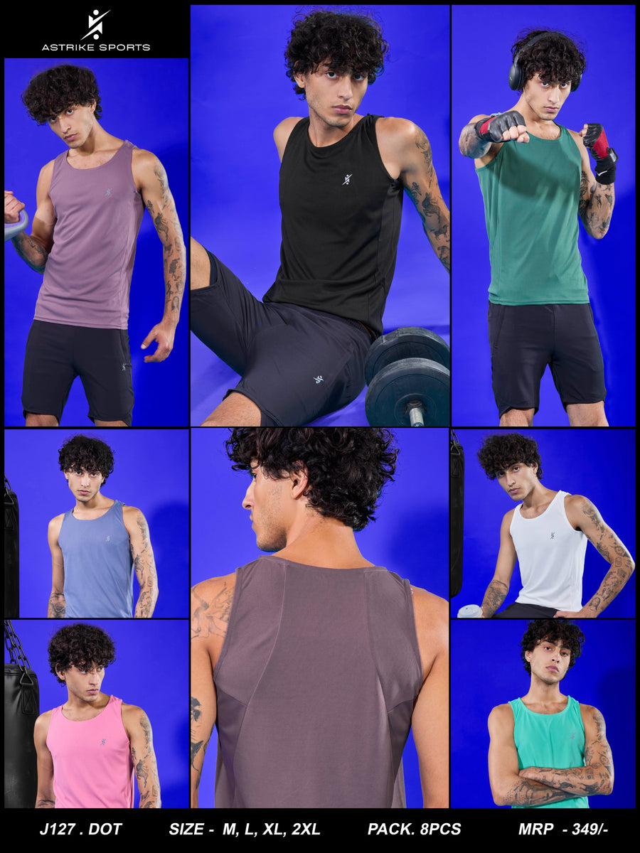 Men Slim Fit Crew Neck Innerwear Vest at Wholesale Price J 127 Dot | 8 Pcs Box