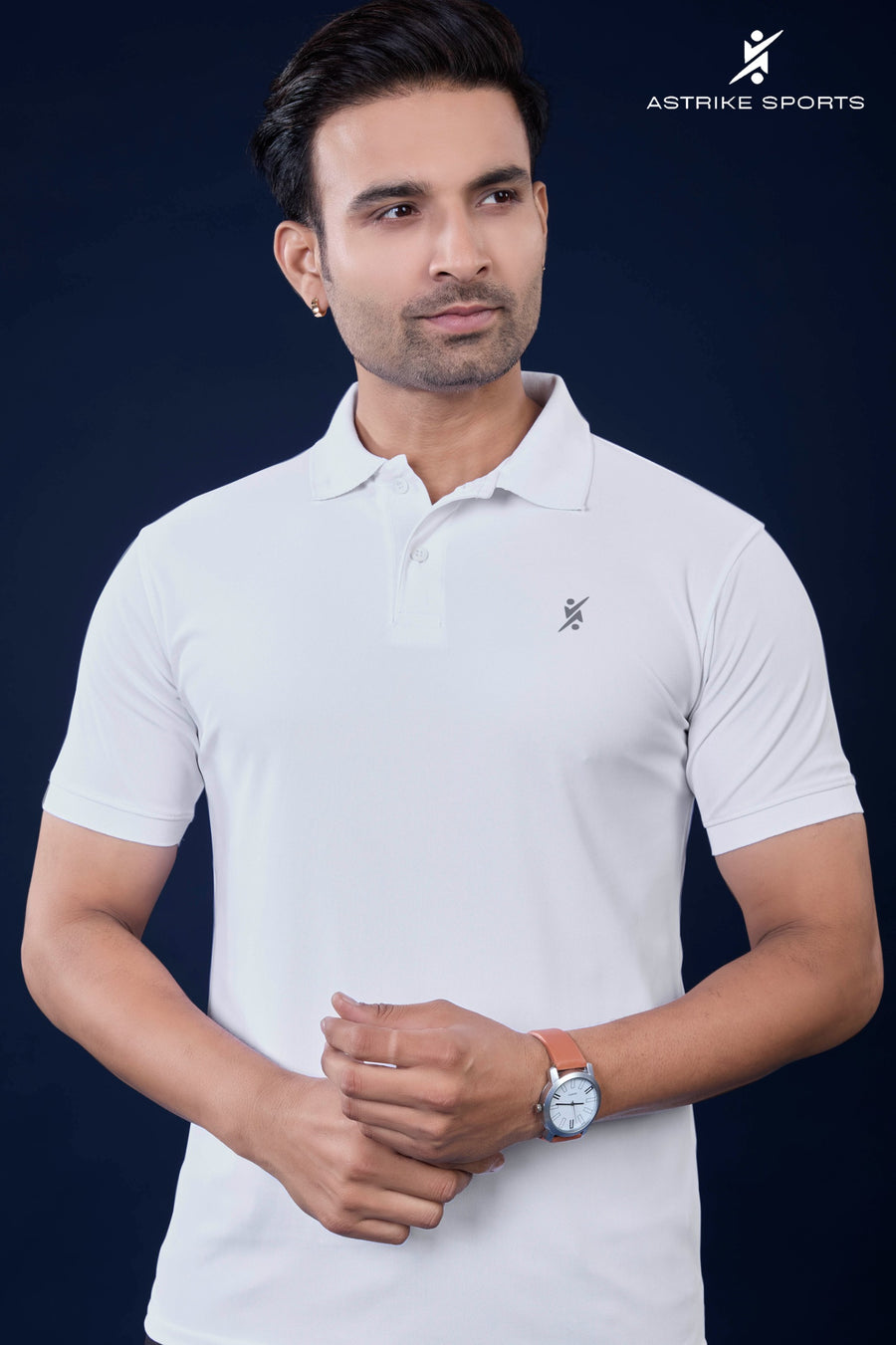 Men Slim Polo Neck T-shirt QR 11 Special White