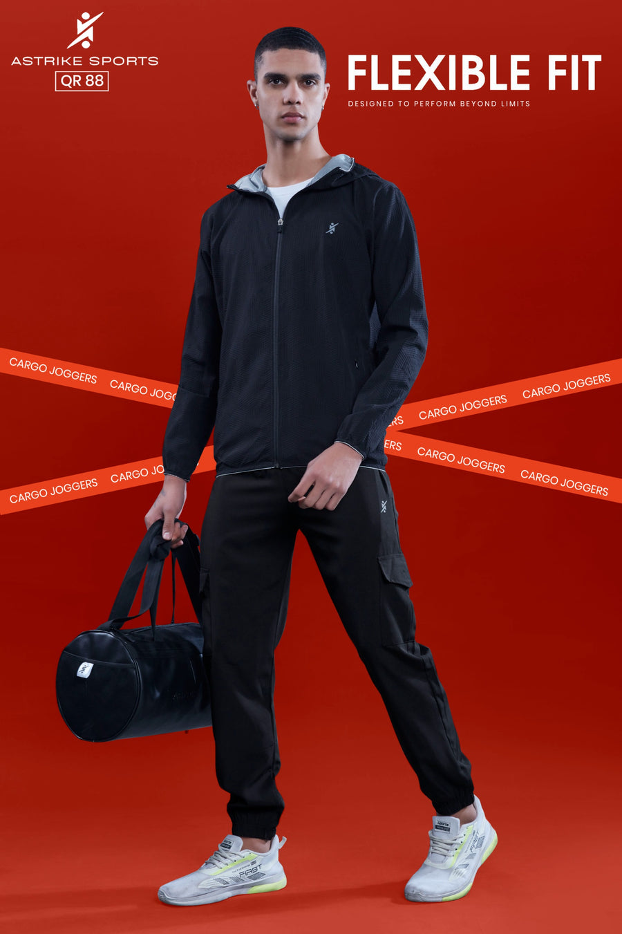 Men Solid Relax Fit Sports Cargo Trackpants at Wholesale Price QR 88 | 6 Pcs Box