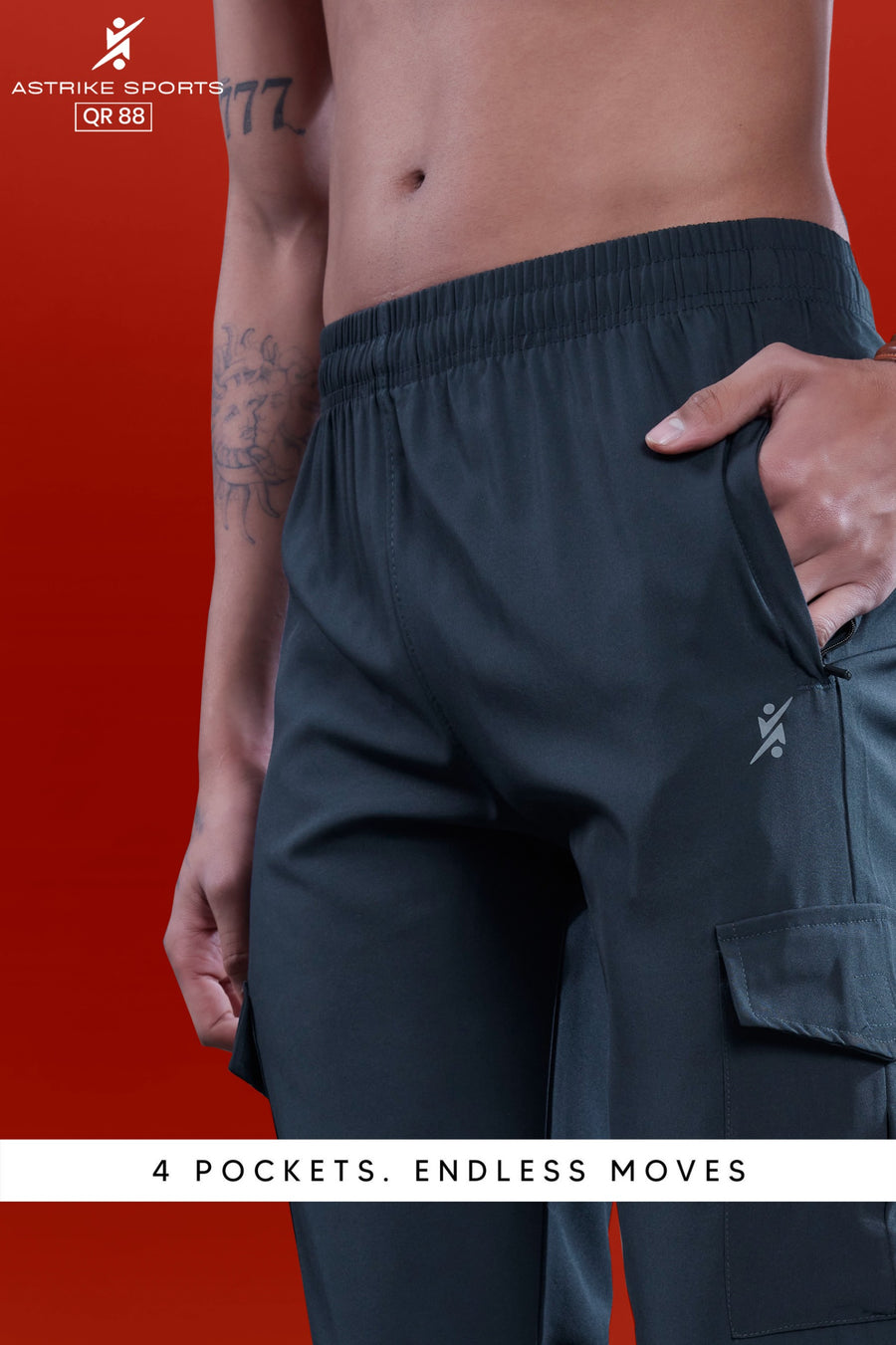 Men Solid Relax Fit Sports Cargo Trackpants at Wholesale Price QR 88 | 6 Pcs Box