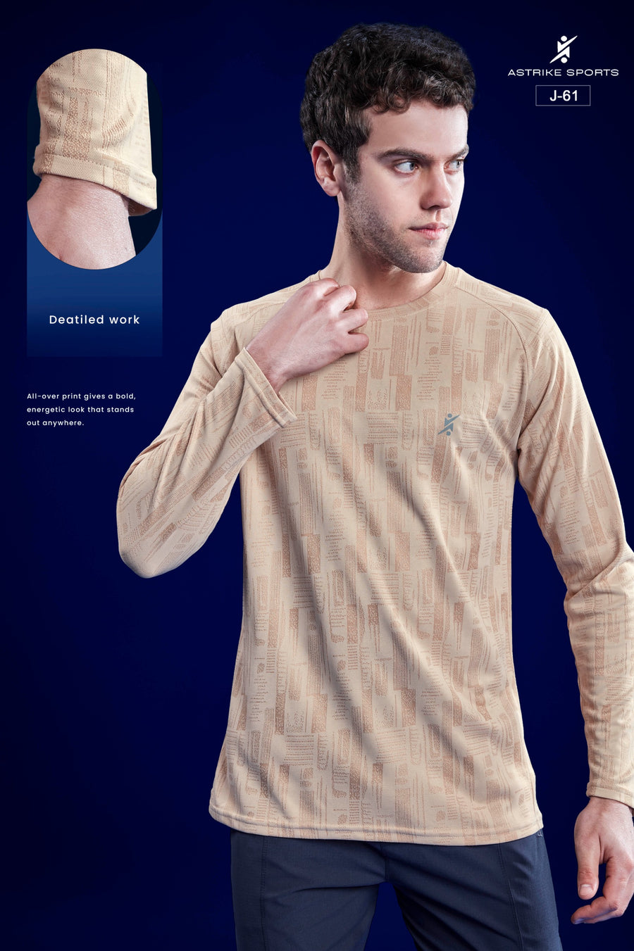 ASTRIKE SPORTS Round Neck Full Sleeve T-shirt at Wholesale Price J-61 | 8 Pcs Packing