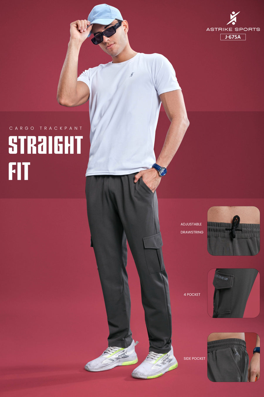 Men Solid Relax Fit Sports Cargo Trackpants at Wholesale Price J 675A | 8 Pcs Box