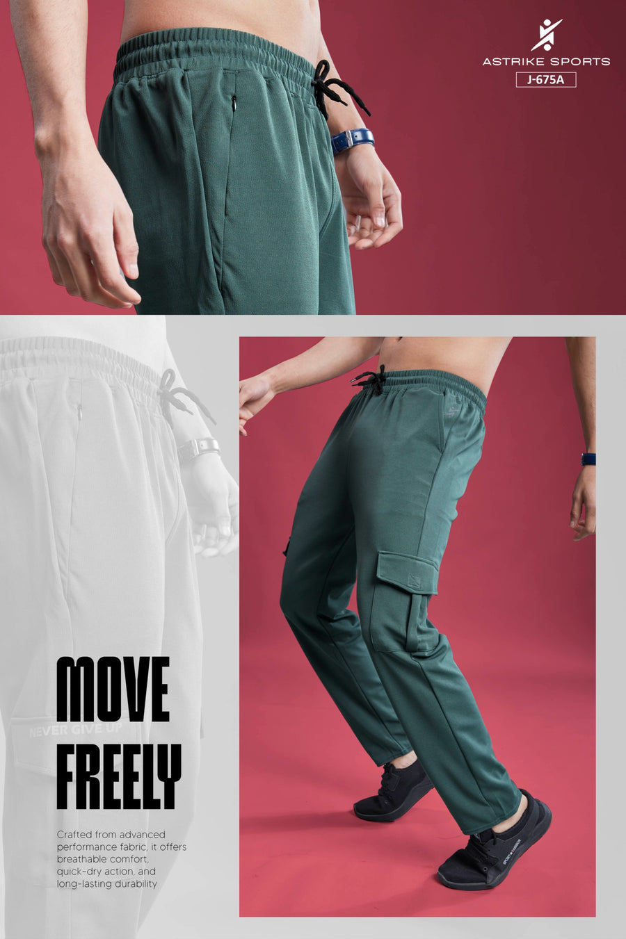 Men Solid Relax Fit Sports Cargo Trackpants at Wholesale Price J 675A | 8 Pcs Box
