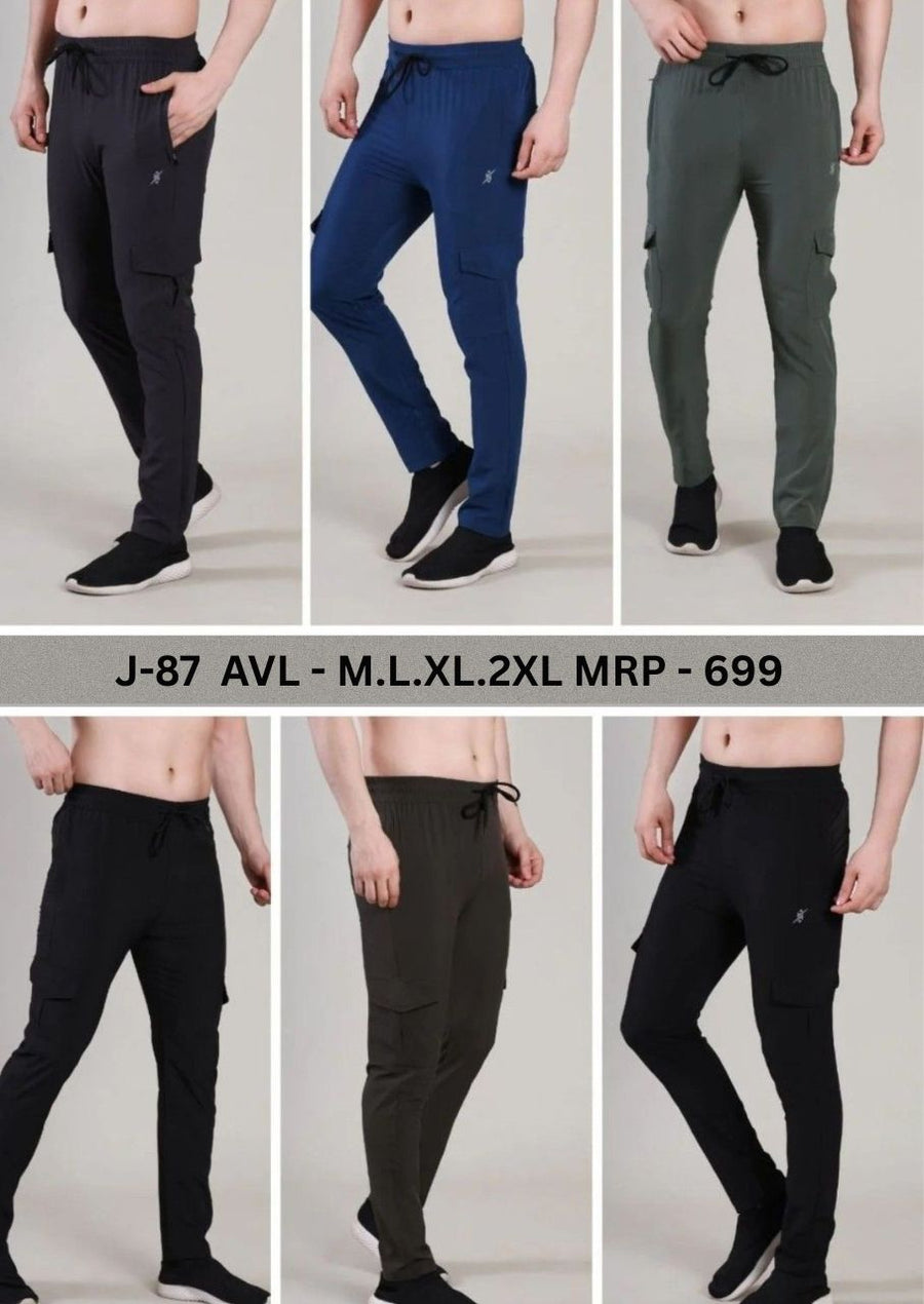 Men Solid Relax Fit Sports Cargo Trackpants at Wholesale Price QR 87 | 8 Pcs Box